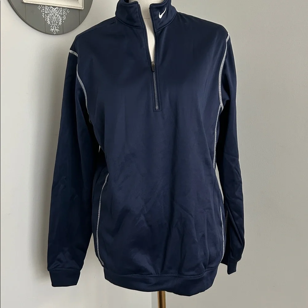 Nike Golf Therma-Fit Pullover 1/4 Zip Long Sleeve Blue White Stitching Accents